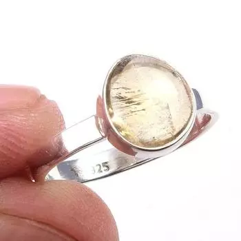 Кольцо из чистого серебра 925 пробы с натуральным цитрином, размер 6, a7P49