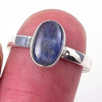 Кольцо из чистого серебра 925 пробы с натуральным кианитом, размер 6, v2e60