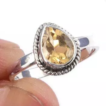 Кольцо из чистого серебра 925 пробы с натуральным цитрином, размер 6, s8m28
