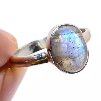 Кольцо из чистого серебра 925 пробы с натуральным лабрадоритом, размер 8, A6s97