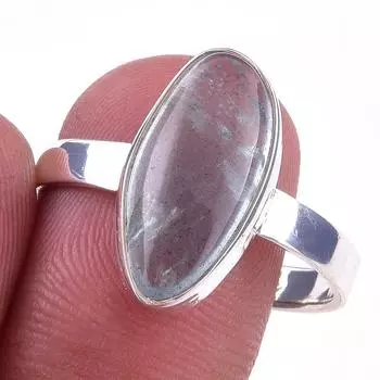 Кольцо из чистого серебра 925 пробы с натуральным аквамарином ручной работы S.9.5 q4h12