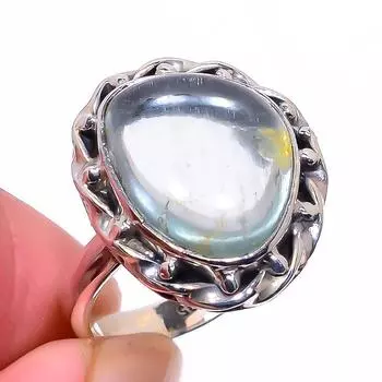 Кольцо из чистого серебра 925 пробы с натуральным аквамарином, размер 7 I7z30