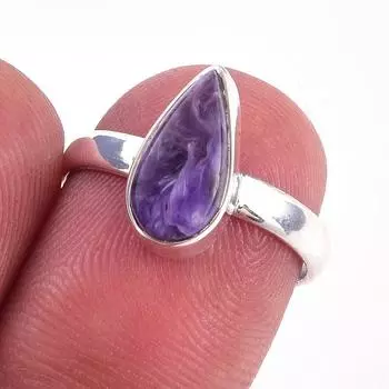 Кольцо из чистого серебра 925 пробы с натуральным чароитом, размер 6 O9p40