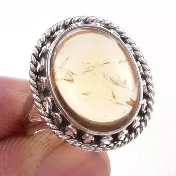 Кольцо из чистого серебра 925 пробы с натуральным цитрином ручной работы, размер 6 a0q30