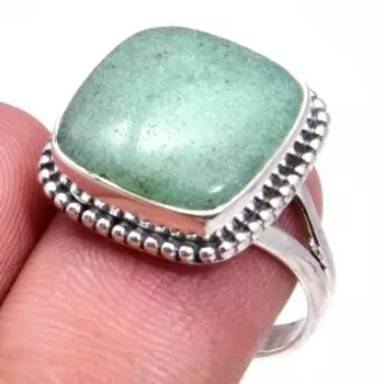 Кольцо из чистого серебра 925 пробы с натуральным хризопразом, размер 8, K0J17