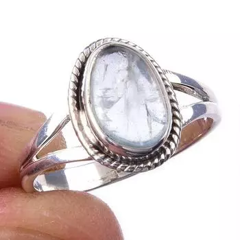 Кольцо из чистого серебра 925 пробы с натуральным аквамарином, размер 7, n1c99