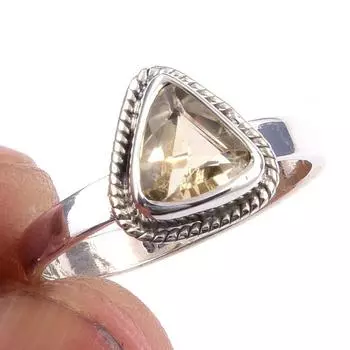 Кольцо из чистого серебра 925 пробы с натуральным цитрином ручной работы, размер 6 C5F89