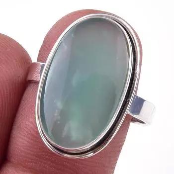 Кольцо из чистого серебра 925 пробы с натуральным хризопразом ручной работы, размер 9 B6C65