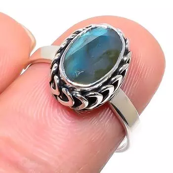 Кольцо из чистого серебра 925 пробы с натуральным лабрадоритом ручной работы S.7.5 l0b41