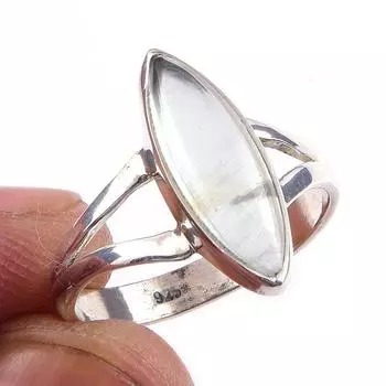 Кольцо из чистого серебра 925 пробы с натуральным аквамарином ручной работы, размер 8 W9l08