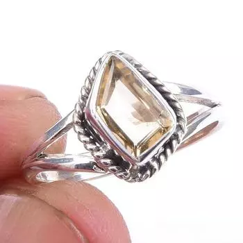 Кольцо из чистого серебра 925 пробы с натуральным цитрином, размер 6, A0g67