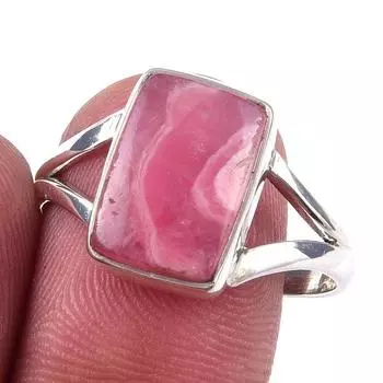 Кольцо из чистого серебра 925 пробы с натуральным родохрозитом ручной работы S.10 f3r95