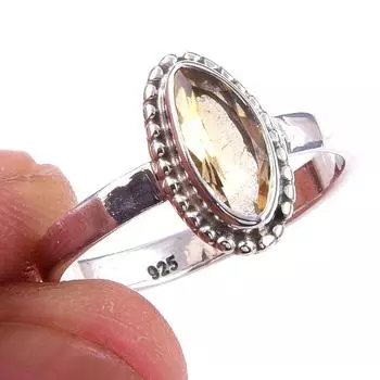 Кольцо из чистого серебра 925 пробы с натуральным цитрином, размер 9, p7z71