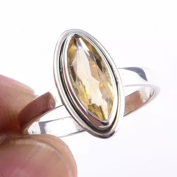 Кольцо из чистого серебра 925 пробы с натуральным цитрином ручной работы, размер 7 K2L28