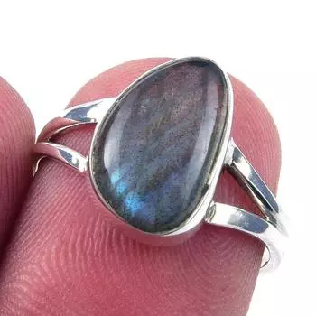 Кольцо из чистого серебра 925 пробы с натуральным лабрадоритом, размер 6, n8H57