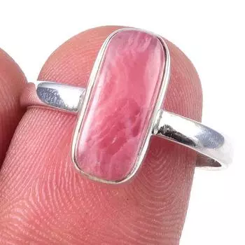 Кольцо из чистого серебра 925 пробы с натуральным родохрозитом ручной работы S.8 N7n00