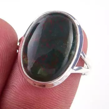 Кольцо из чистого серебра 925 пробы с натуральным кровавым камнем ручной работы, размер 7 K0Y75