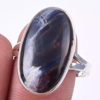 Кольцо из чистого серебра 925 пробы с натуральным камнем Питерсит, размер 9 o2t78