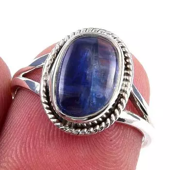 Кольцо из чистого серебра 925 пробы с натуральным кианитом, размер 6, e8m33