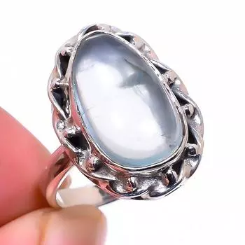 Кольцо из чистого серебра 925 пробы с натуральным аквамарином, размер 6 K5K39