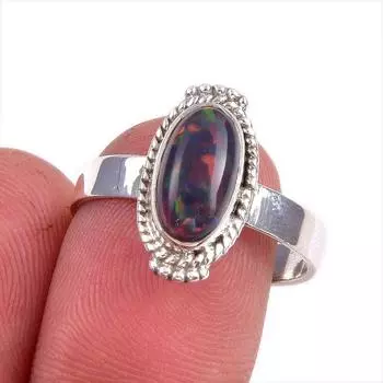 Кольцо из чистого серебра 925 пробы с натуральным эфиопским опалом ручной работы S.9 b3Z69