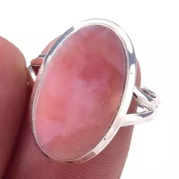 Кольцо из чистого серебра 925 пробы с натуральным розовым опалом, размер 8, n7F57