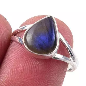 Кольцо из чистого серебра 925 пробы с натуральным лабрадоритом, размер 7 J5G38