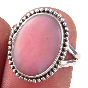 Кольцо из чистого серебра 925 пробы с натуральным розовым опалом, размер 6, b1B59