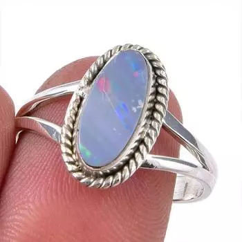 Кольцо из чистого серебра 925 пробы с натуральным австралийским опалом, размер 8,5 F6l69