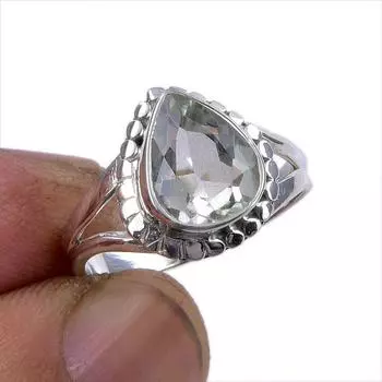 Кольцо из чистого серебра 925 пробы с натуральным зеленым аметистом S.5.5 r9H55