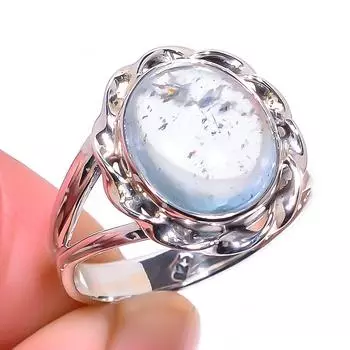 Кольцо из чистого серебра 925 пробы с натуральным аквамарином, размер 8 e1o63