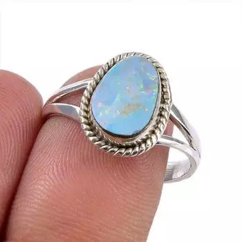 Кольцо из чистого серебра 925 пробы с натуральным австралийским опалом, размер 8,5 h8j87