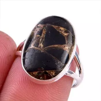 Кольцо из чистого серебра 925 пробы с натуральным черным медным бирюзовым драгоценным камнем S.6 r2r47