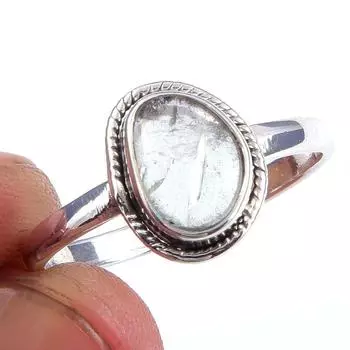 Кольцо из чистого серебра 925 пробы с натуральным аквамарином ручной работы S.9.5 J6q05