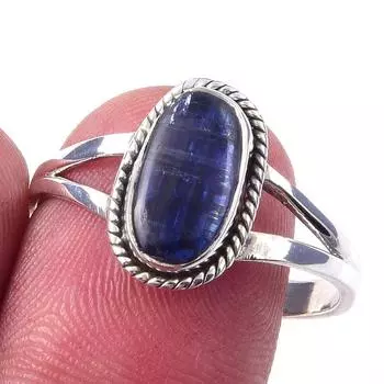 Кольцо из чистого серебра 925 пробы с натуральным кианитом ручной работы, размер 10 J6s92