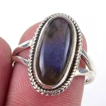 Кольцо из чистого серебра 925 пробы с натуральным лабрадоритом ручной работы, размер 7 J0A20