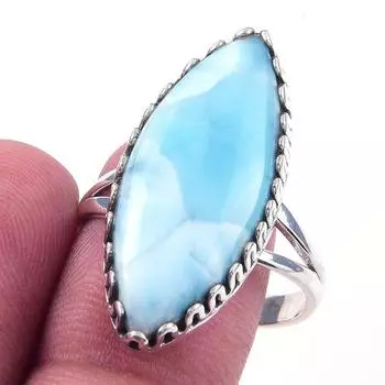 Кольцо из чистого серебра 925 пробы с натуральным ларимаром из натуральной республики, размер 10 U7b27