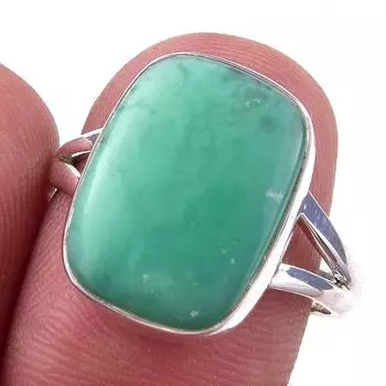 Кольцо из чистого серебра 925 пробы с натуральным хризопразом, размер 9, p3g01