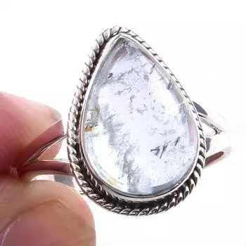 Кольцо из чистого серебра 925 пробы с натуральным аквамарином ручной работы, размер 9 f6B54