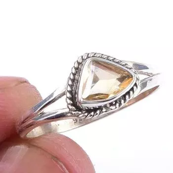 Кольцо из чистого серебра 925 пробы с натуральным цитрином ручной работы, размер 9 a8j92