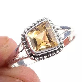 Кольцо из чистого серебра 925 пробы с натуральным цитрином ручной работы, размер 10 I1q19