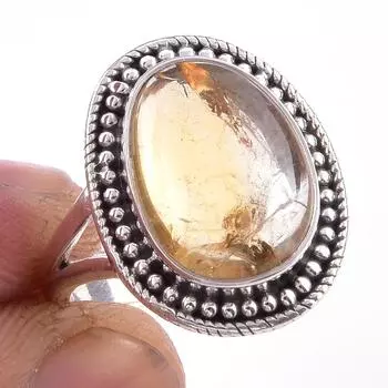 Кольцо из чистого серебра 925 пробы с натуральным цитрином, размер 6, k5r53