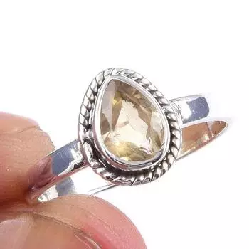 Кольцо из чистого серебра 925 пробы с натуральным цитрином, размер 6 o1t61
