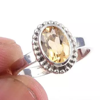 Кольцо из чистого серебра 925 пробы с натуральным цитрином, размер 6, l1E90