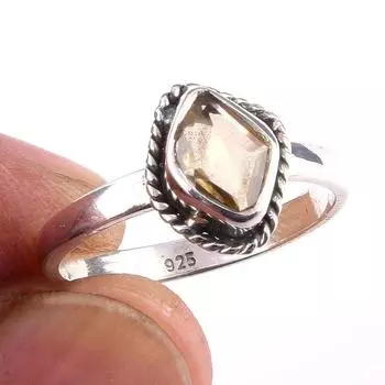 Кольцо из чистого серебра 925 пробы с натуральным цитрином ручной работы, размер 7 M5Y33