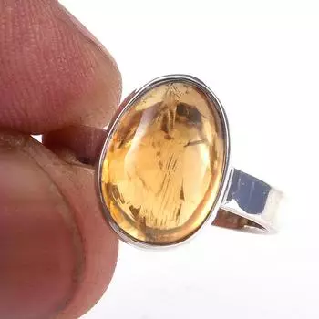 Кольцо из чистого серебра 925 пробы с натуральным цитрином ручной работы, размер 8 S0L99