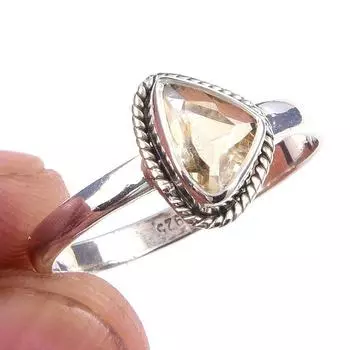 Кольцо из чистого серебра 925 пробы с натуральным цитрином ручной работы, размер 10 y3V53
