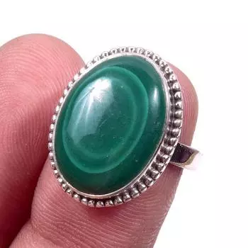 Кольцо из чистого серебра 925 пробы с натуральным малахитом, размер 6, B1F11