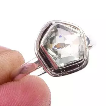 Кольцо из чистого серебра 925 пробы с натуральным зеленым аметистом, ручной работы, размер S.7 y5u36