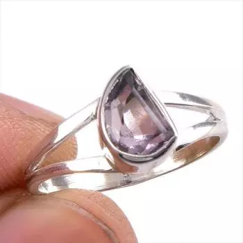 Кольцо из чистого серебра 925 пробы с натуральным розовым аметистом и драгоценным камнем S.7 q5s62